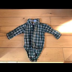 Green plaid button up onesie